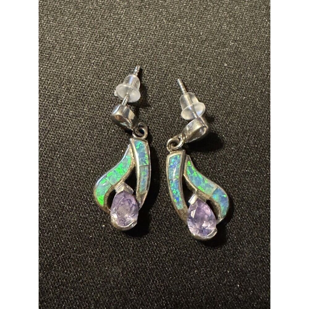 925 Sterling Silver Opal & Amethyst Post Earrings